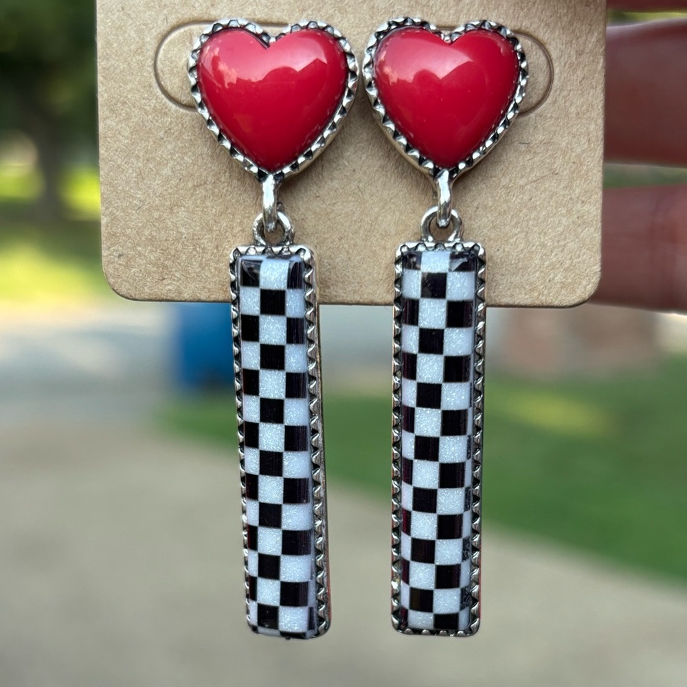 Heart and Checkered Earrings